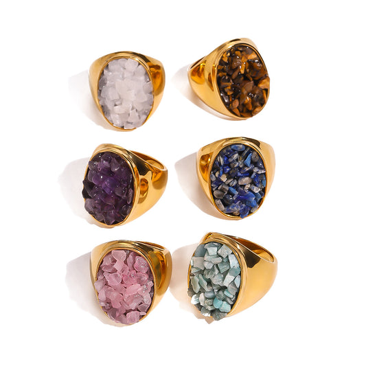 Stainless Steel Natural Stone Gravel Ring Collection