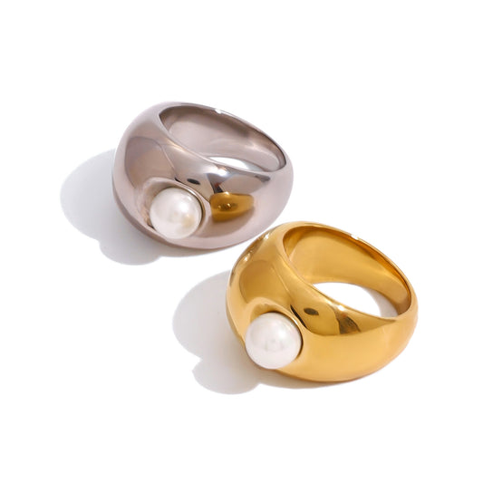 Stainless Steel Exaggerated Pearl Band Ring