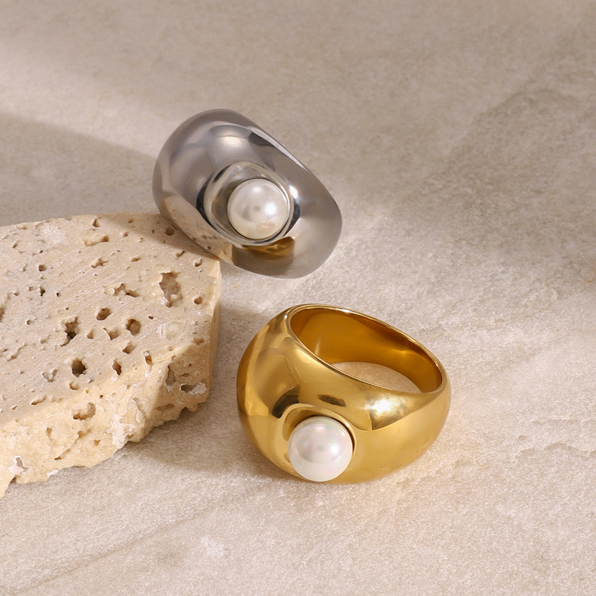 Stainless Steel Exaggerated Pearl Band Ring