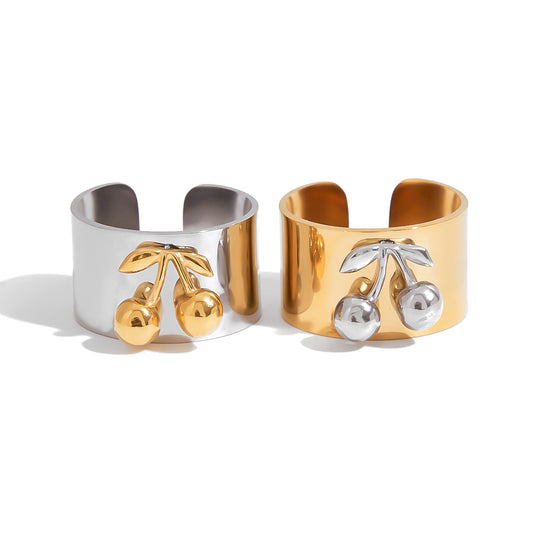 Stainless Steel Heart-shaped Cherry Band Ring
