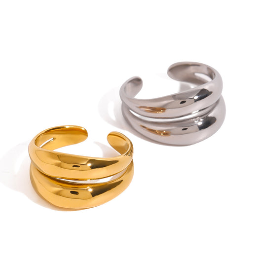Stainless Steel Double-layer Smooth Hollow-out Open Ring