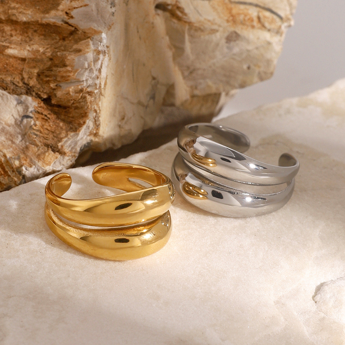 Stainless Steel Double-layer Smooth Hollow-out Open Ring
