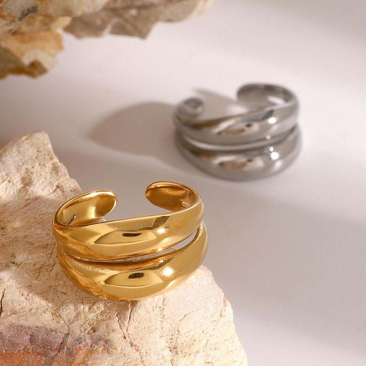 Stainless Steel Double-layer Smooth Hollow-out Open Ring
