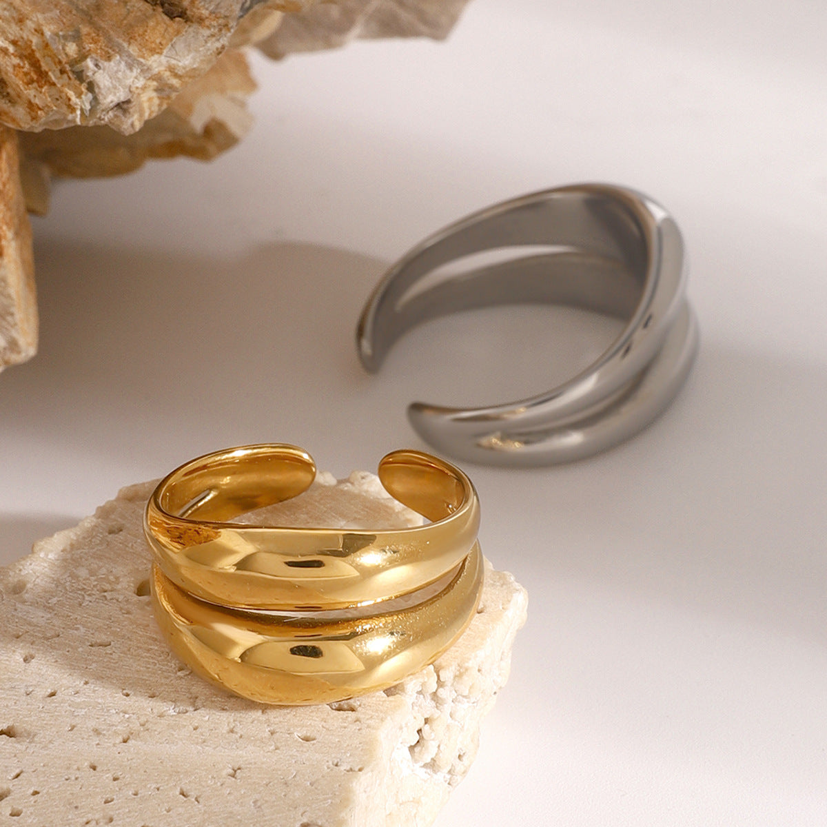 Stainless Steel Double-layer Smooth Hollow-out Open Ring
