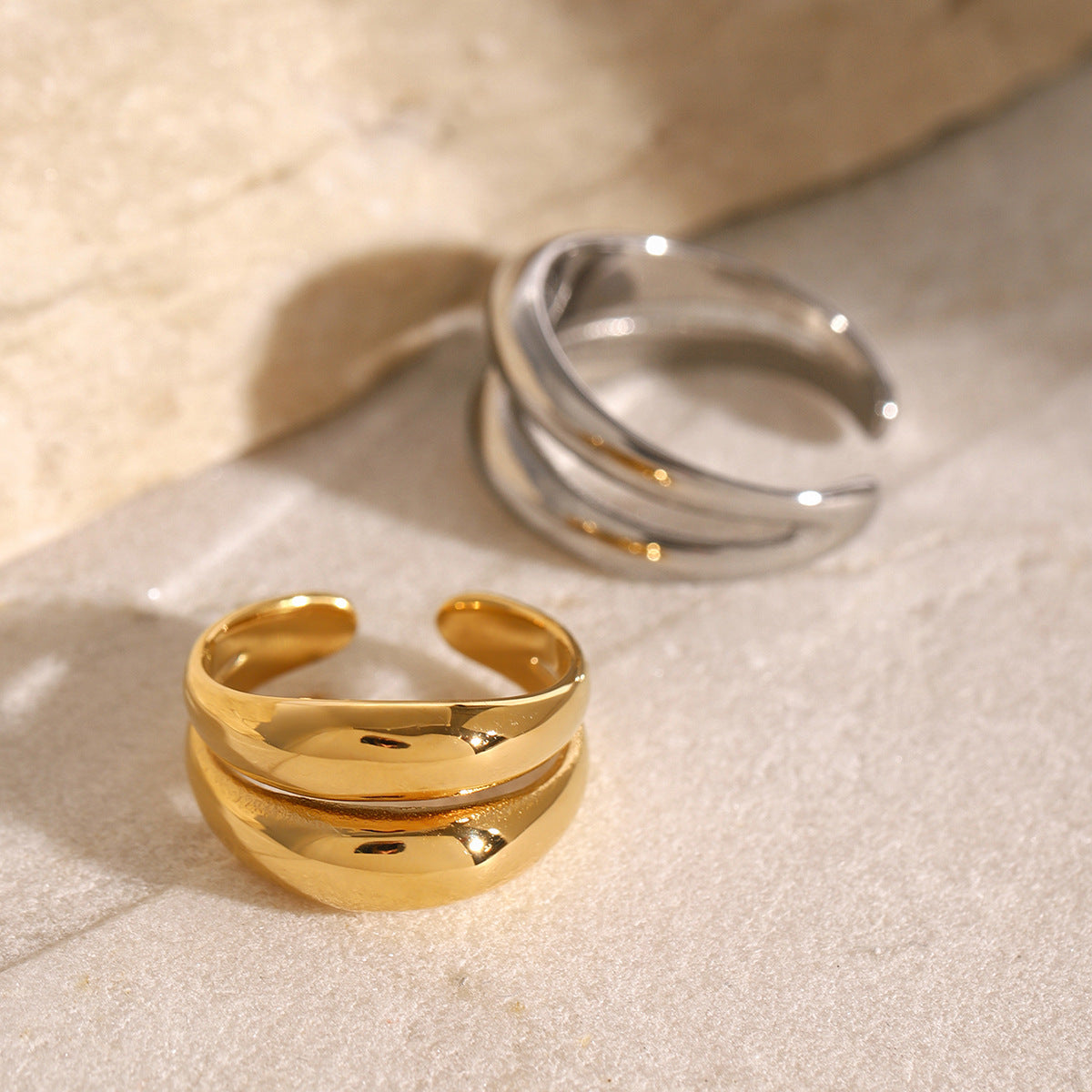 Stainless Steel Double-layer Smooth Hollow-out Open Ring