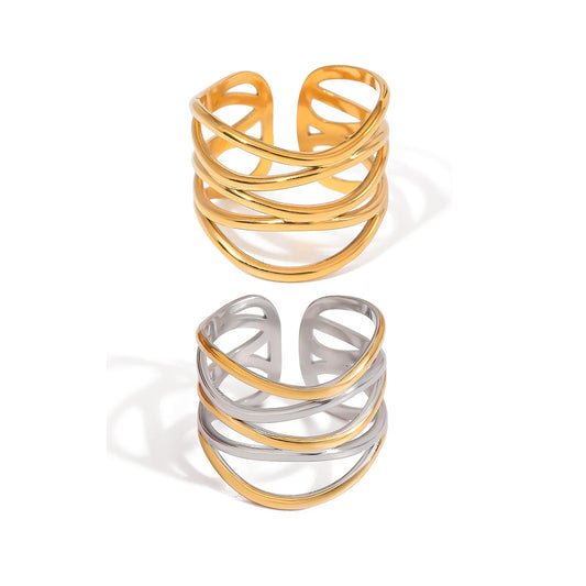Stainless Steel Multi-layer Hollowed-out Line Open Ring