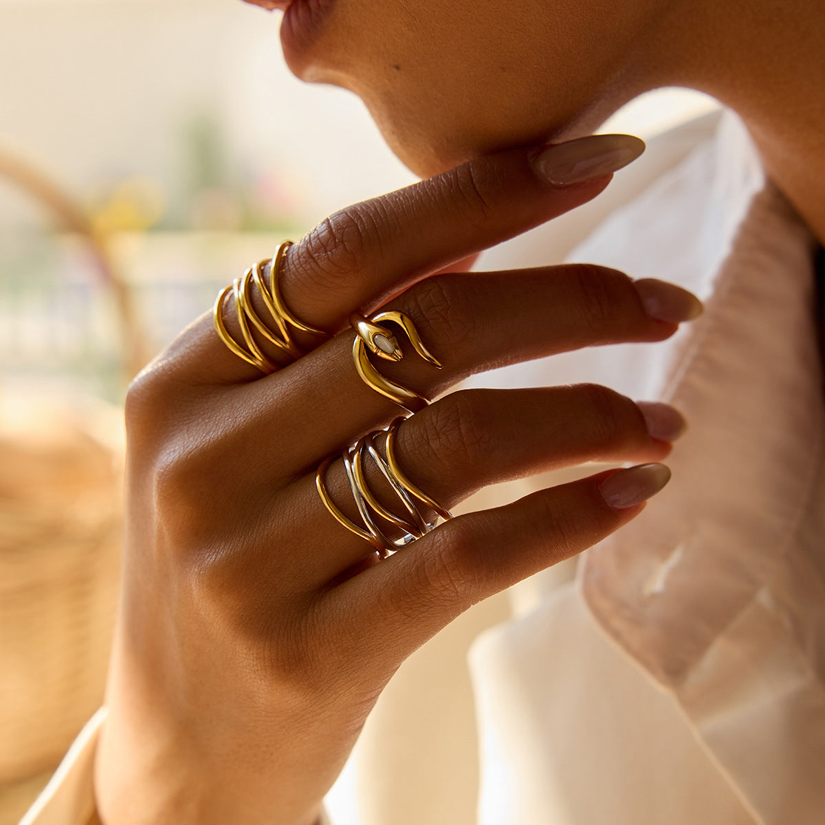 Stainless Steel Multi-layer Hollowed-out Line Open Ring