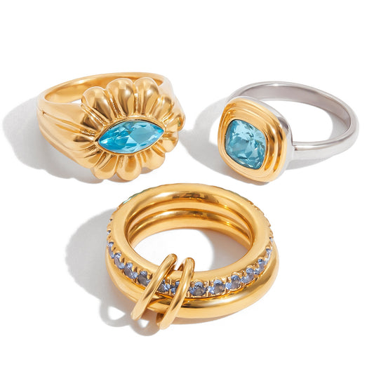 Stainless Steel Blue Cubic Zirconia Ring