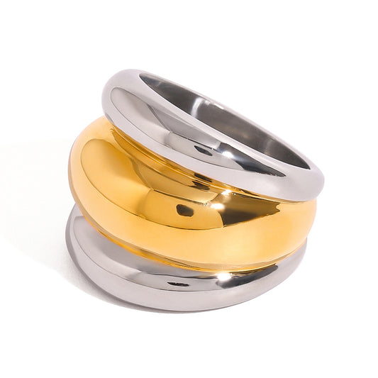 Stainless Steel Two-Tone Gold and Steel Band Ring
