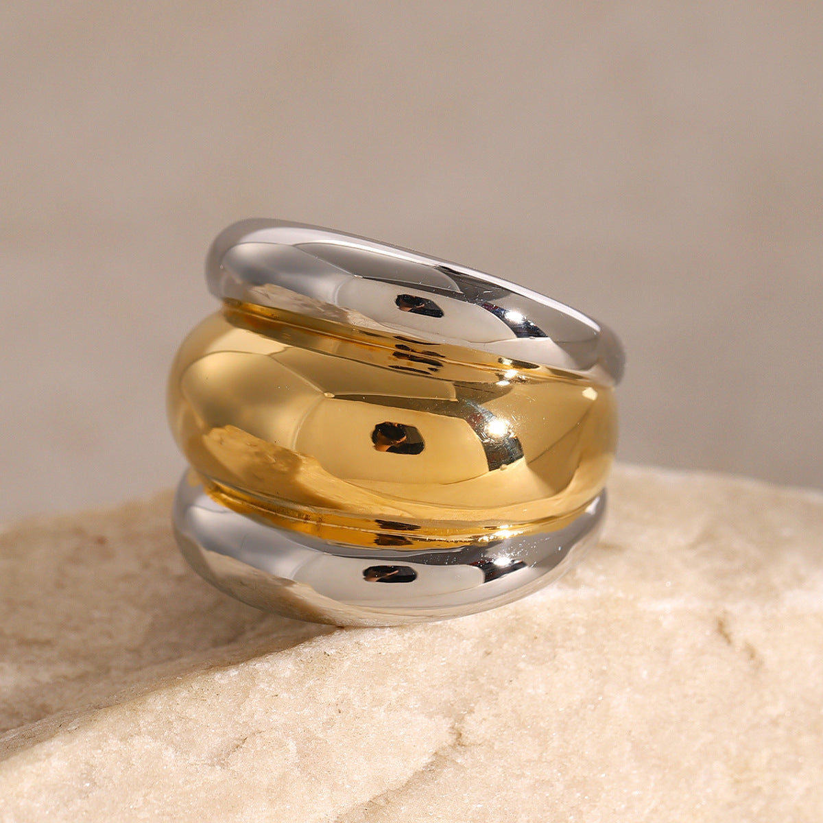 Stainless Steel Two-Tone Gold and Steel Band Ring