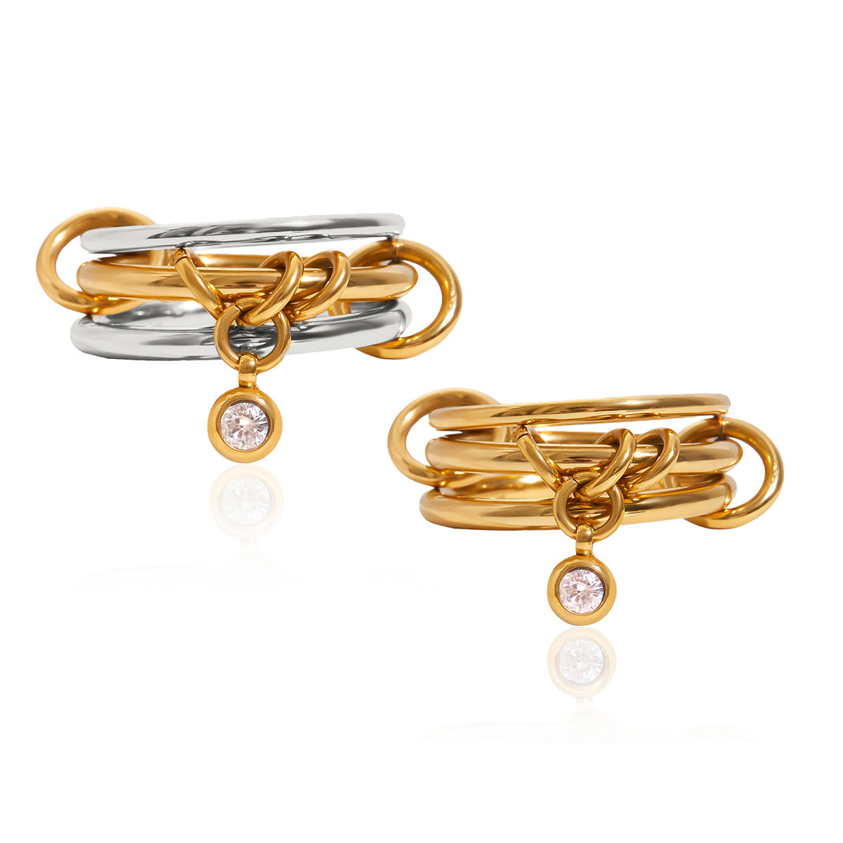 Stainless Steel Cubic Zirconia Multi-layer Stacking Ring