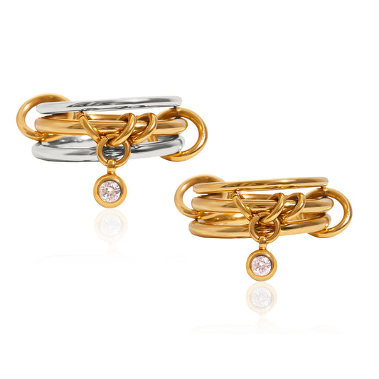 Stainless Steel Cubic Zirconia Multi-layer Stacking Ring