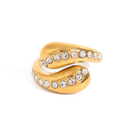 Stainless Steel Water Drop Cubic Zirconia Ring