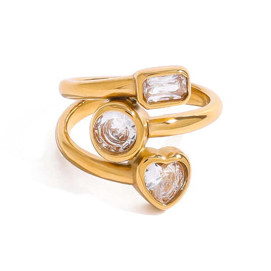 Stainless Steel Heart-shaped White CZ Ring