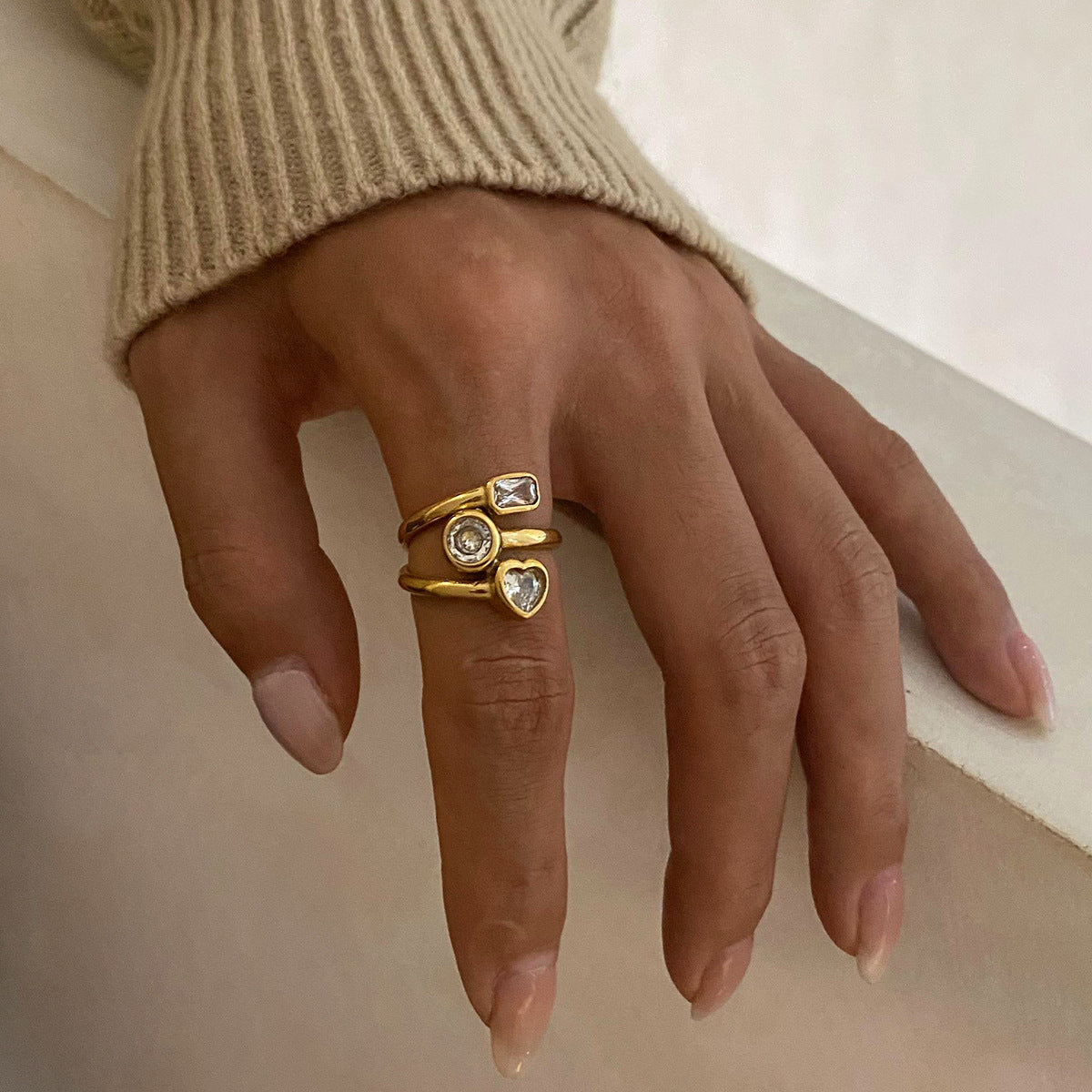 Stainless Steel Heart-shaped White CZ Ring