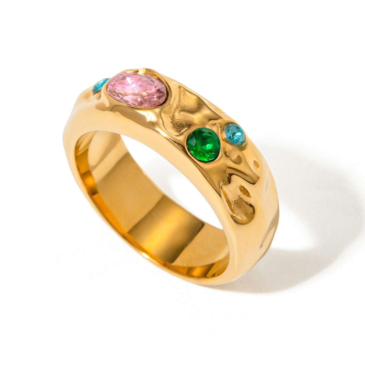 Stainless Steel Rainbow Cubic Zirconia Ring