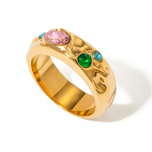 Stainless Steel Rainbow Cubic Zirconia Ring