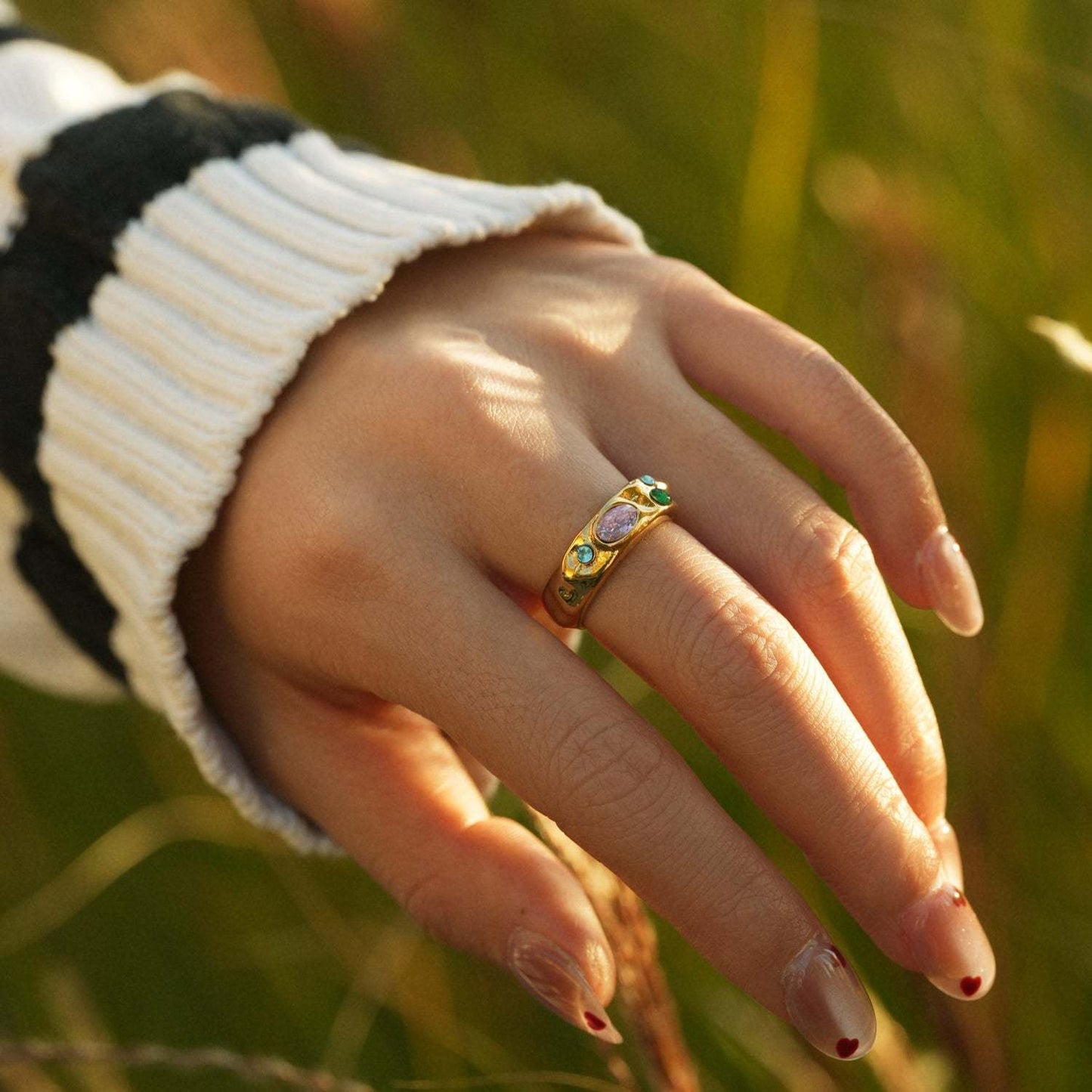 Stainless Steel Rainbow Cubic Zirconia Ring