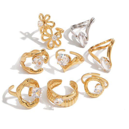 Stainless Steel Cubic Zirconia Ring Combination