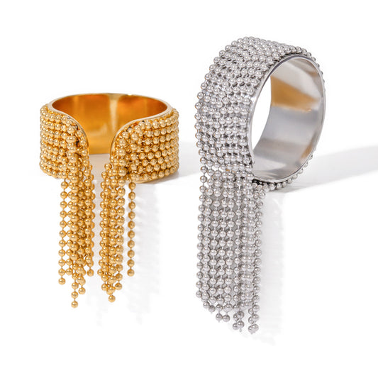 Stainless Steel Round Bead Tassel Open Ring