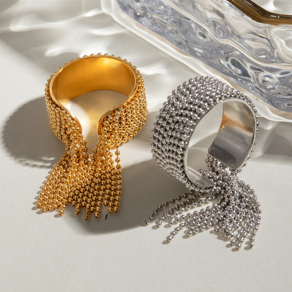 Stainless Steel Round Bead Tassel Open Ring