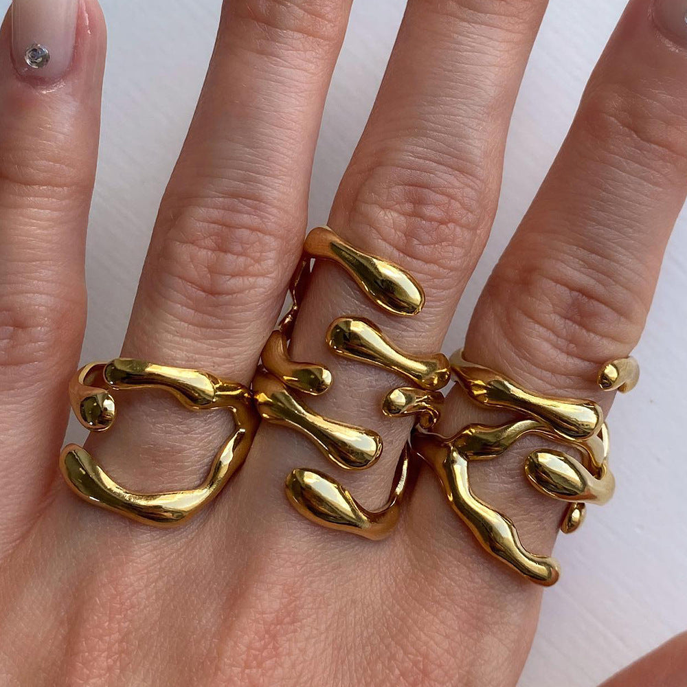 Stainless Steel Irregular Geometric Line Open Ring