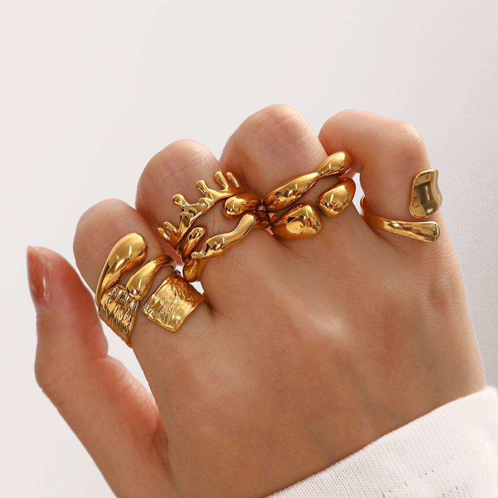 Stainless Steel Irregular Geometric Line Open Ring