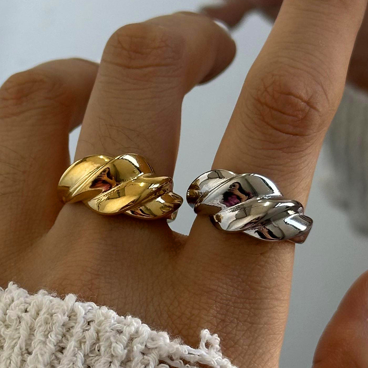 Stainless Steel Twisted Rope Pleated Ring