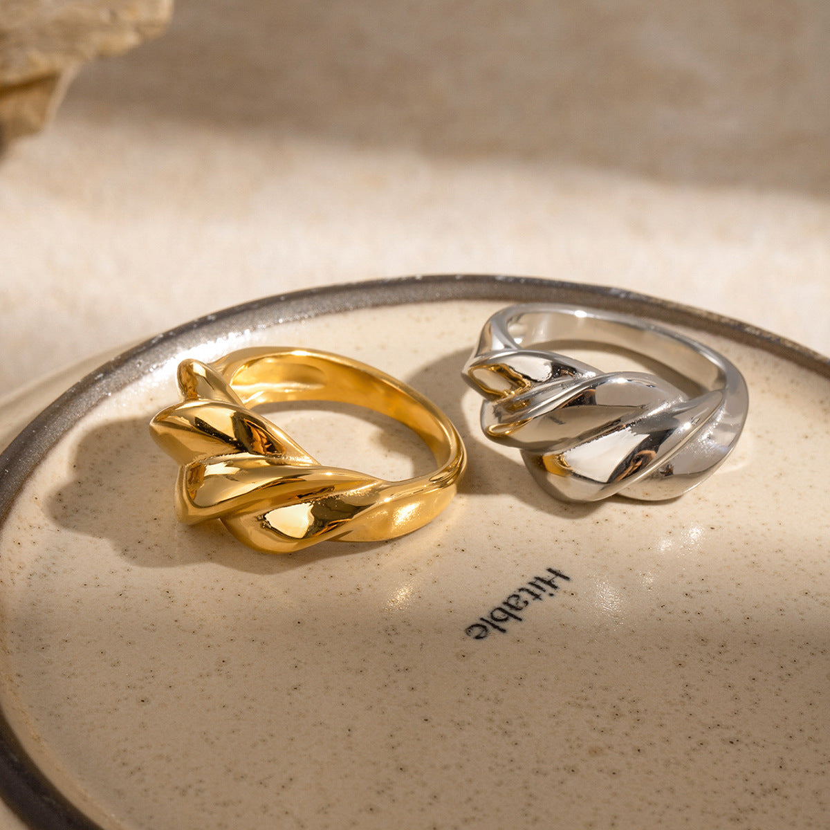 Stainless Steel Twisted Rope Pleated Ring