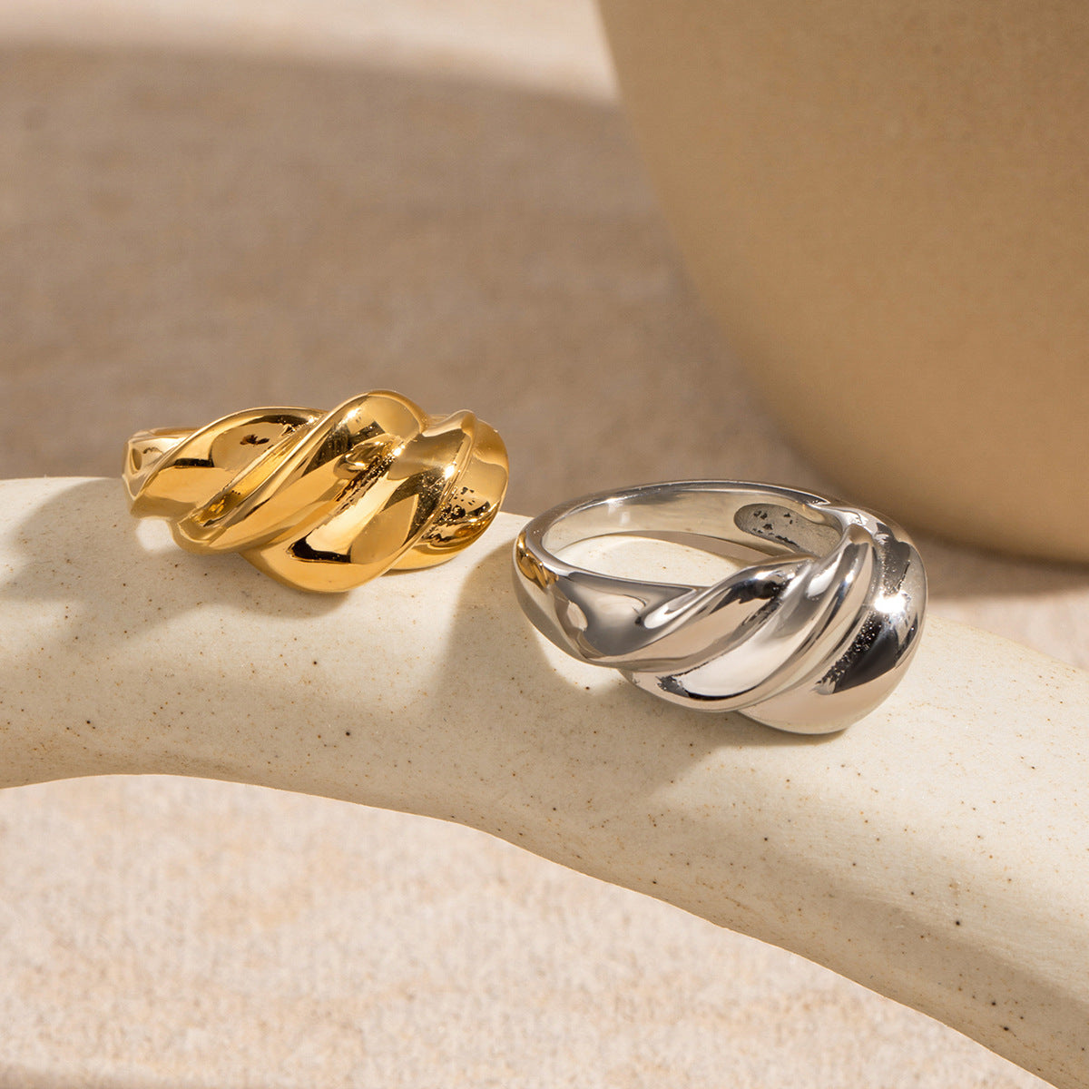 Stainless Steel Twisted Rope Pleated Ring