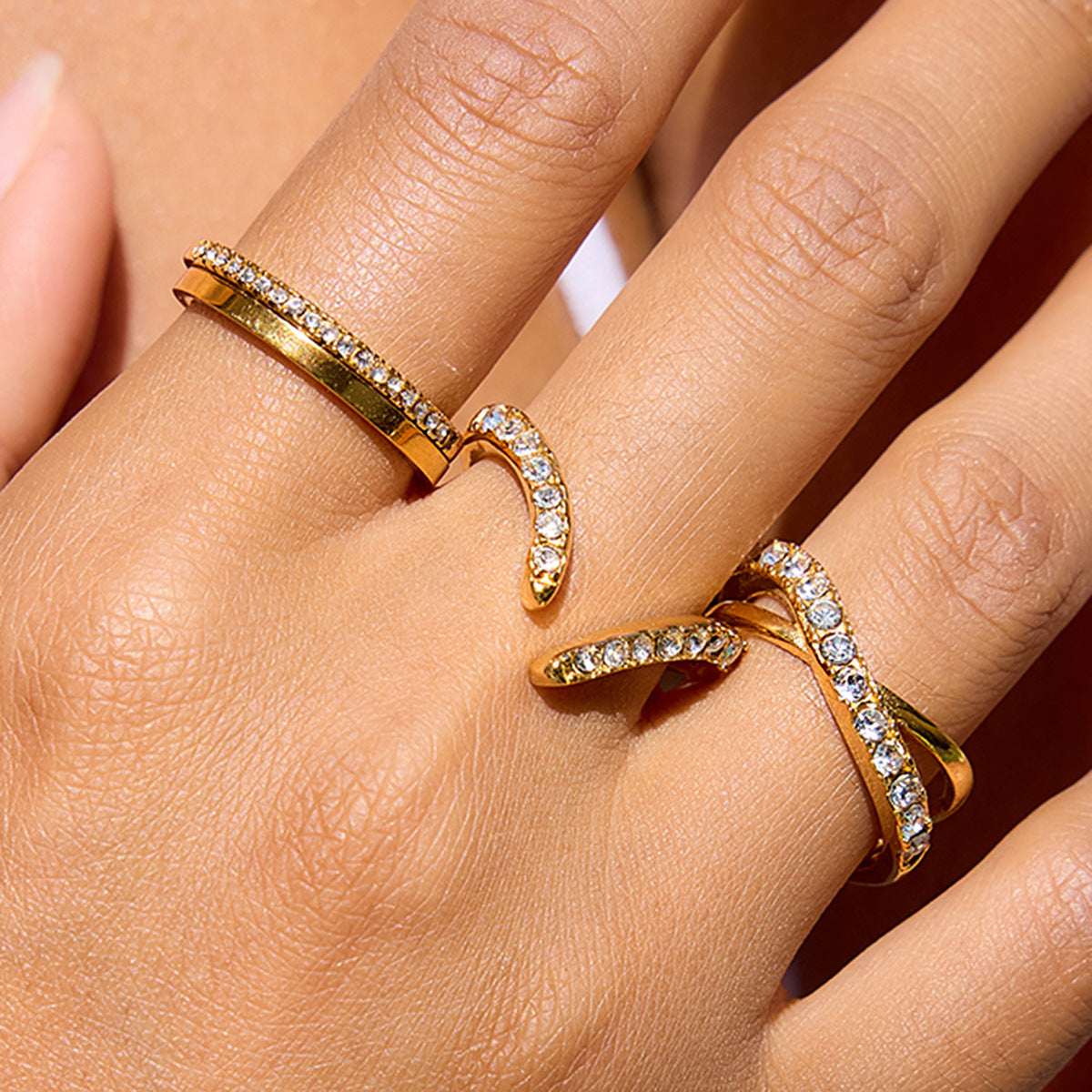 Stainless Steel White Rhinestone Ring Combination