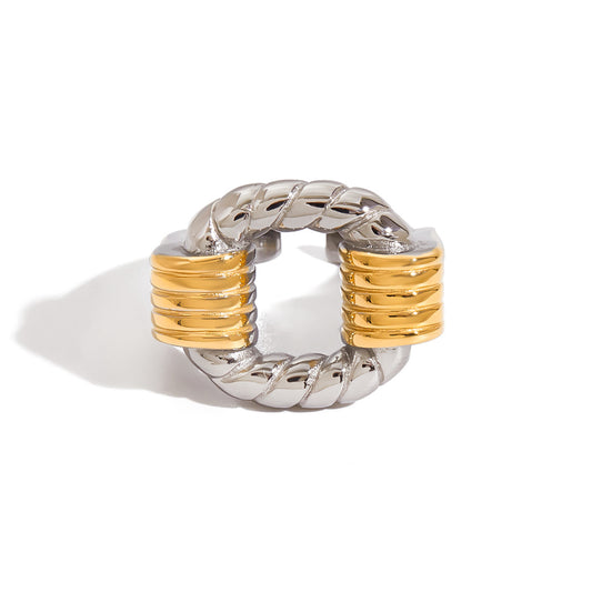 Stainless Steel Geometric Two-Tone Gold and Steel Ring