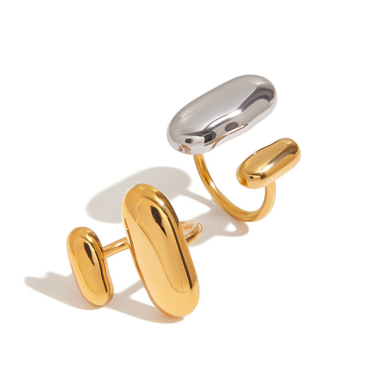 Stainless Steel 18K Gold PVD Oval-shaped Open Ring