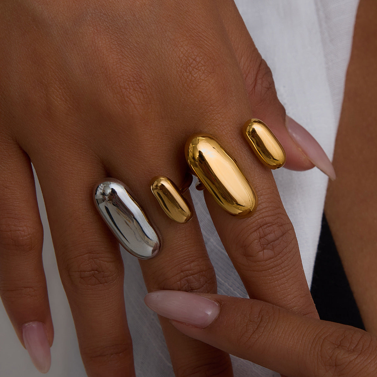Stainless Steel 18K Gold PVD Oval-shaped Open Ring
