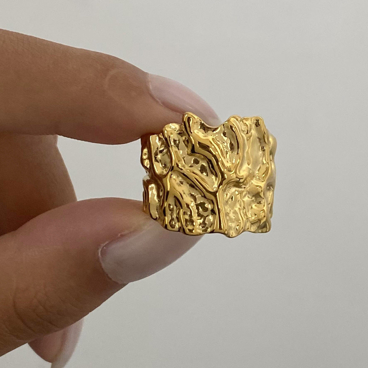 Stainless Steel Exaggerated Texture Open Ring