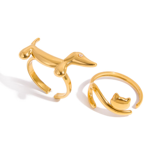 Stainless Steel Lucky Cat and Dog Ring