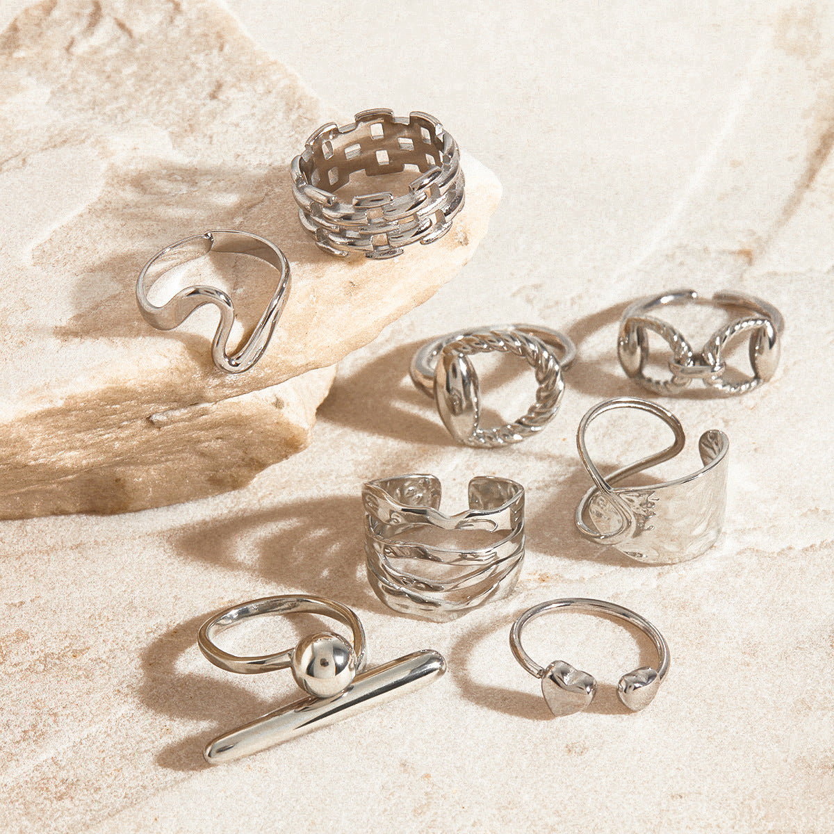 Stainless Steel Geometric Ring Combination