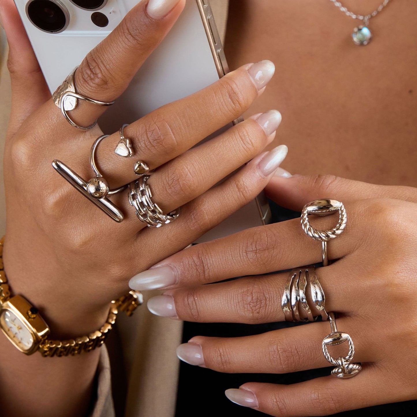 Stainless Steel Geometric Ring Combination