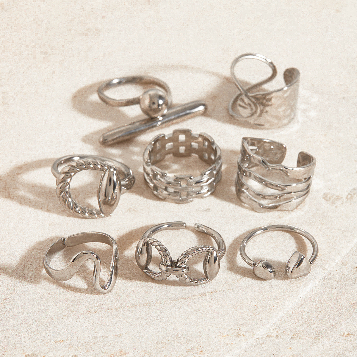 Stainless Steel Geometric Ring Combination