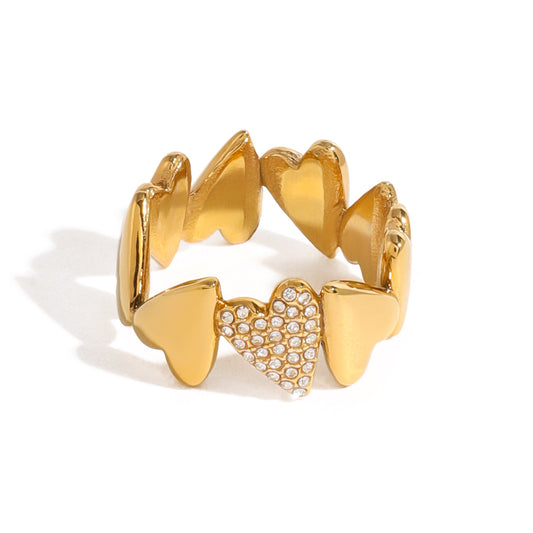 Stainless Steel 18K Gold PVD Cubic Zirconia Heart Ring