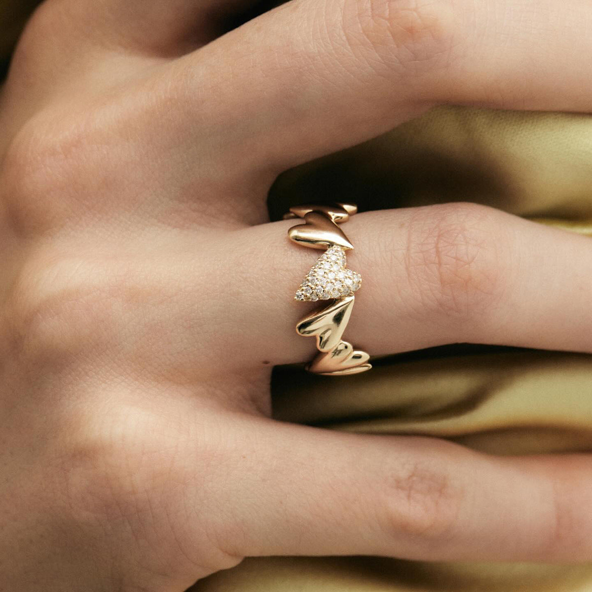 Stainless Steel 18K Gold PVD Cubic Zirconia Heart Ring