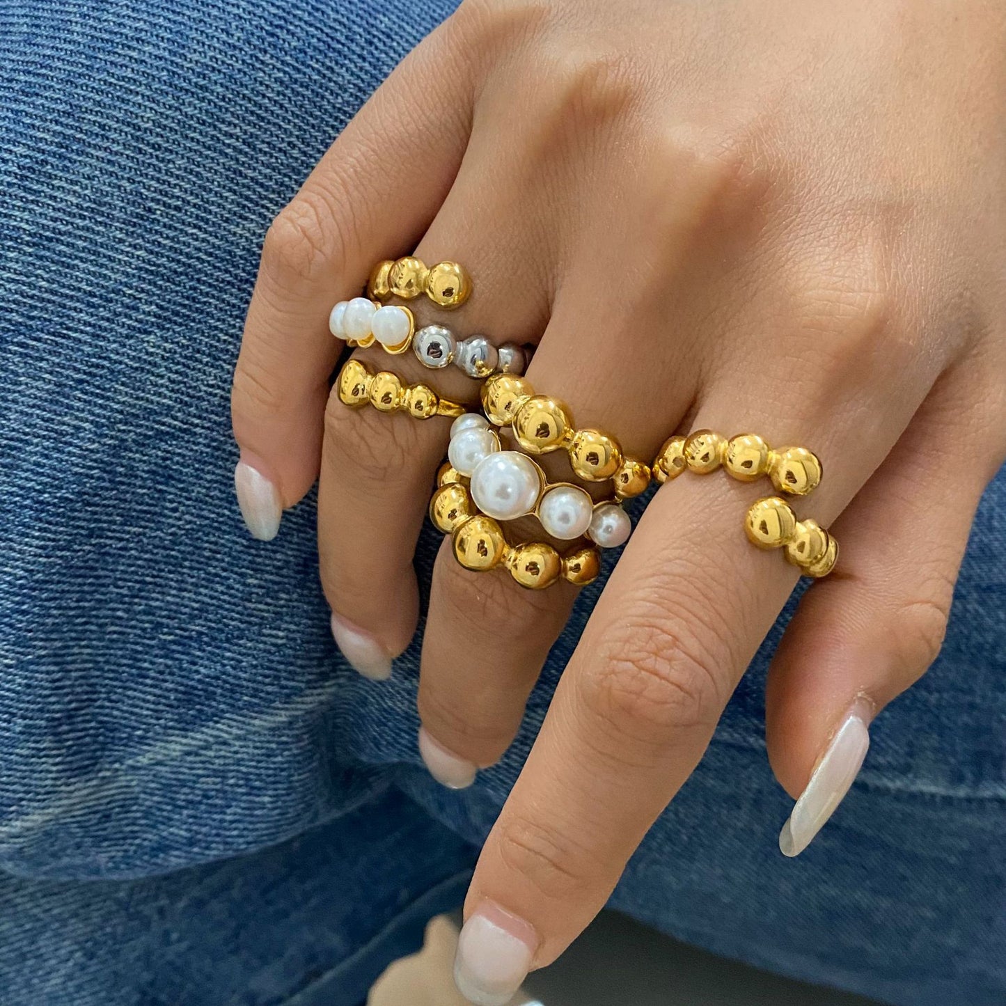 Stainless Steel Light Luxury Pearl Ring