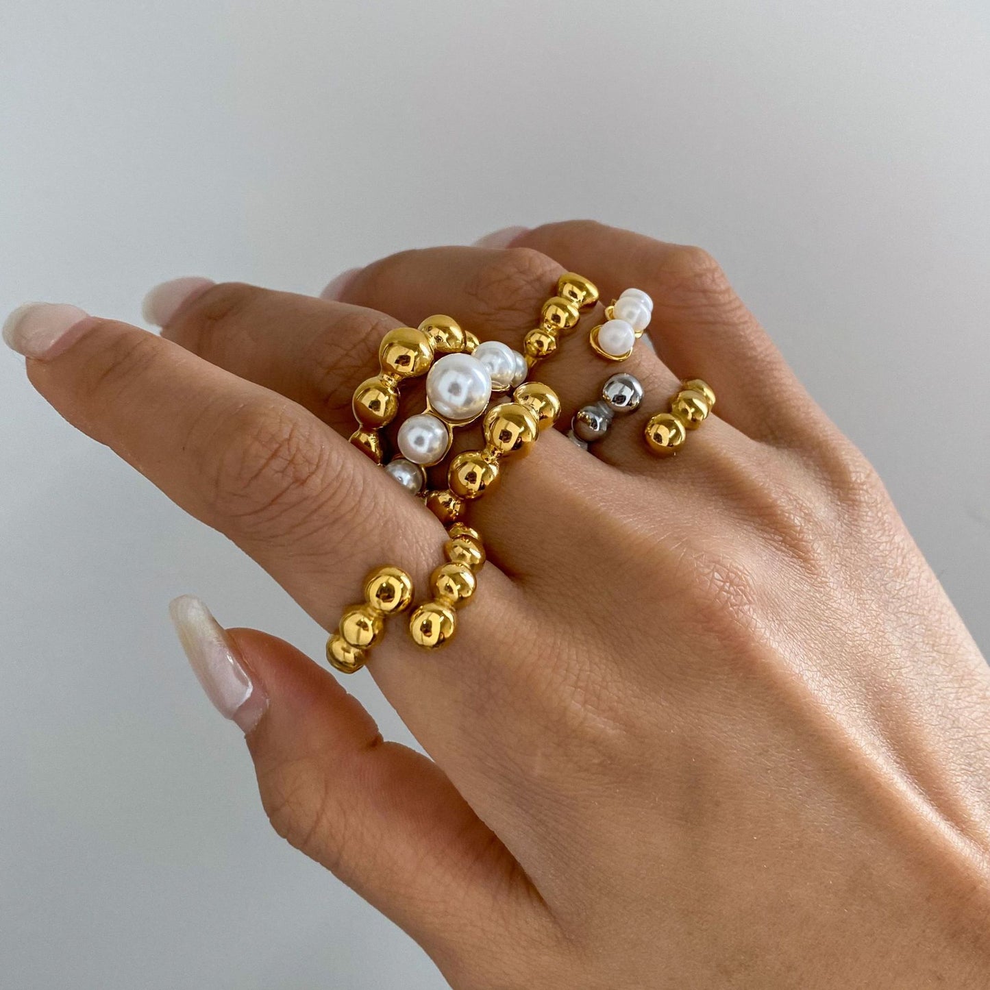 Stainless Steel Light Luxury Pearl Ring