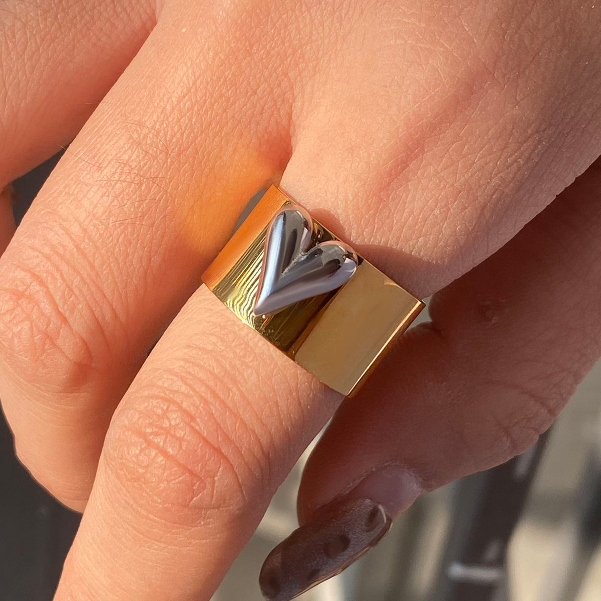 Stainless Steel Heart Band Ring