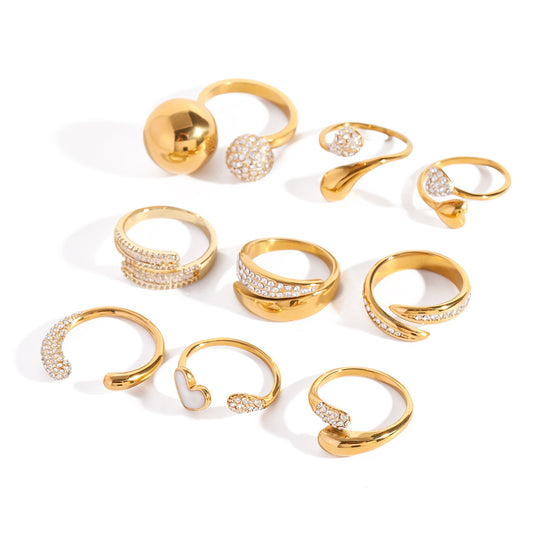 Stainless Steel 18K Gold PVD Diamond-set Open Ring