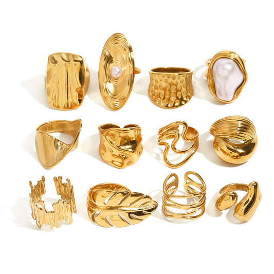 Stainless Steel 18K Gold PVD Pearl Ring
