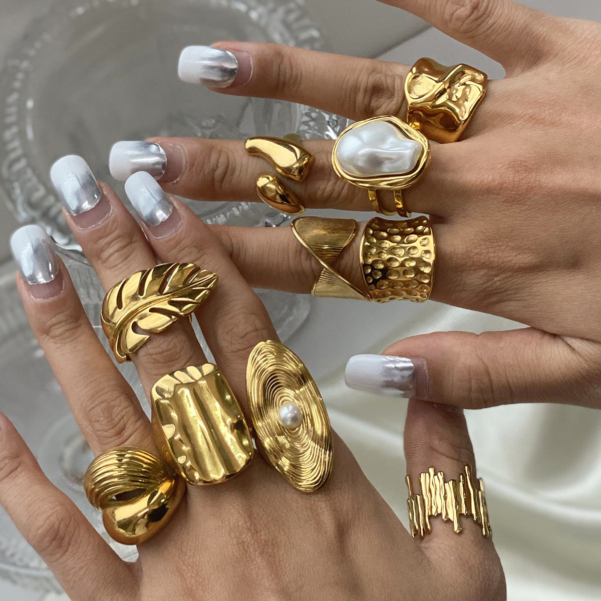 Stainless Steel 18K Gold PVD Pearl Ring