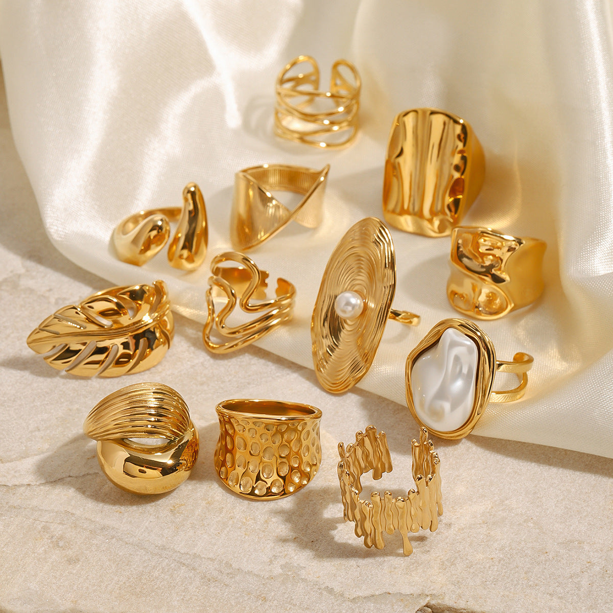 Stainless Steel 18K Gold PVD Pearl Ring
