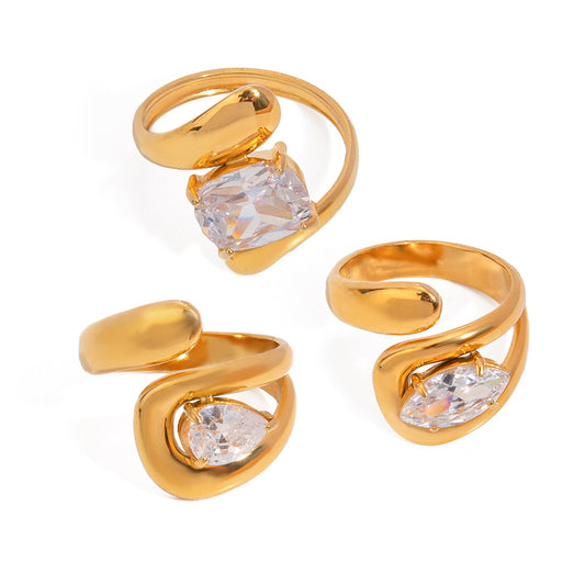 Stainless Steel Geometric Cubic Zirconia Ring