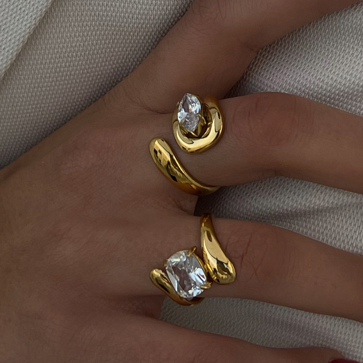 Stainless Steel Geometric Cubic Zirconia Ring